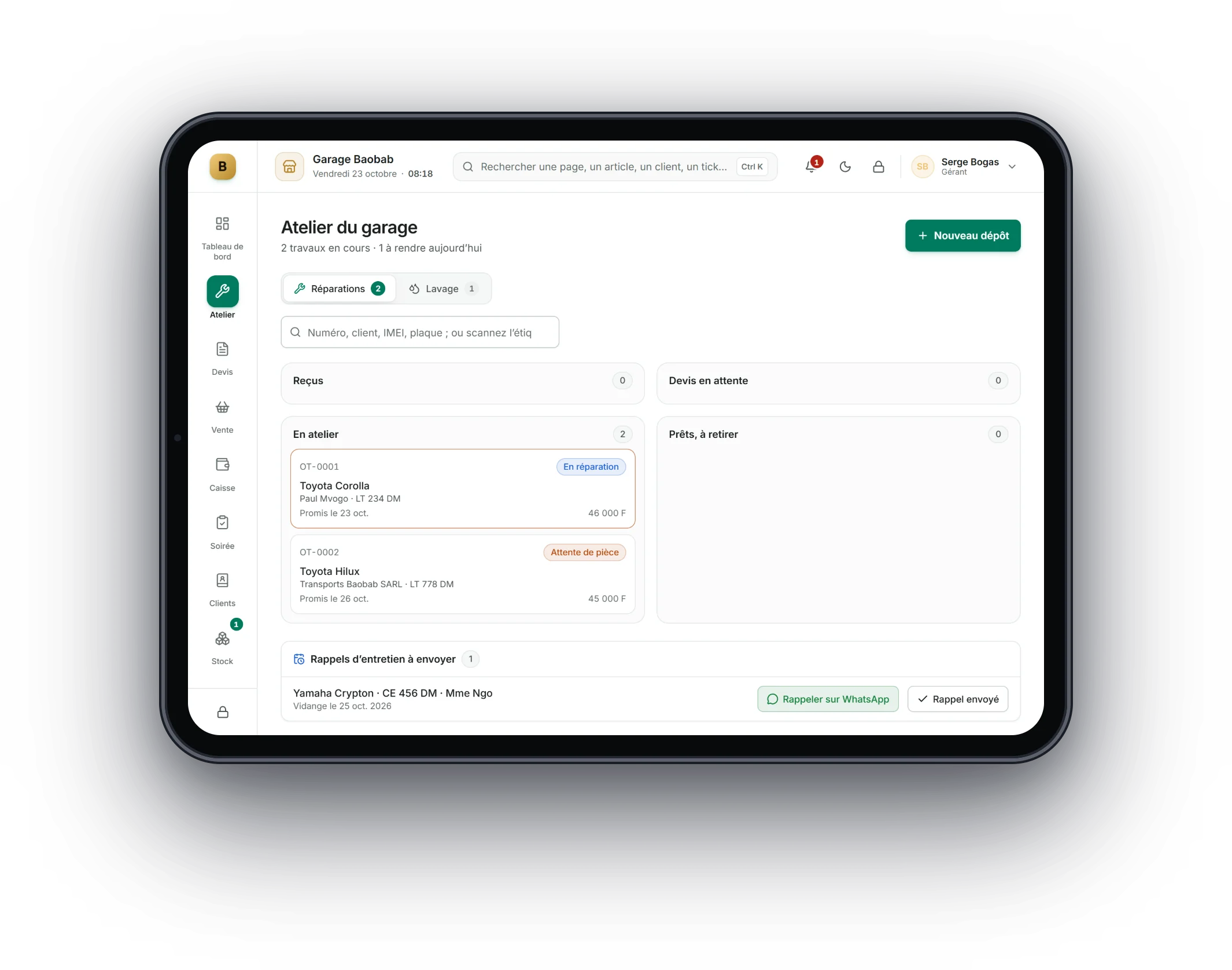 Bogas POS sur tablette : Garages et pièces auto