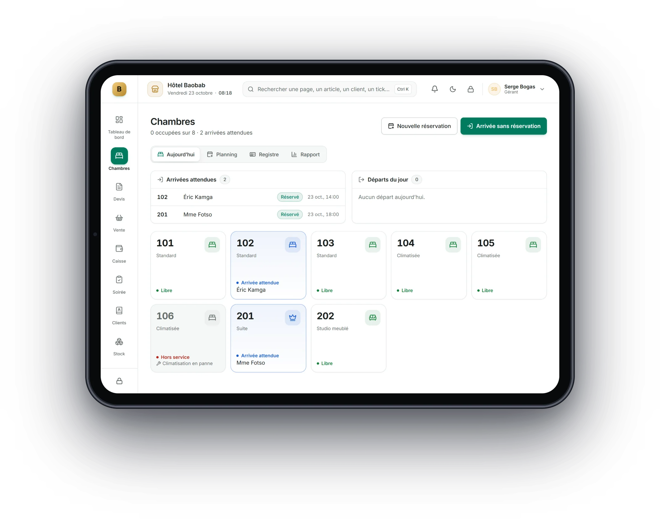 Bogas POS sur tablette : Hôtels et hébergement