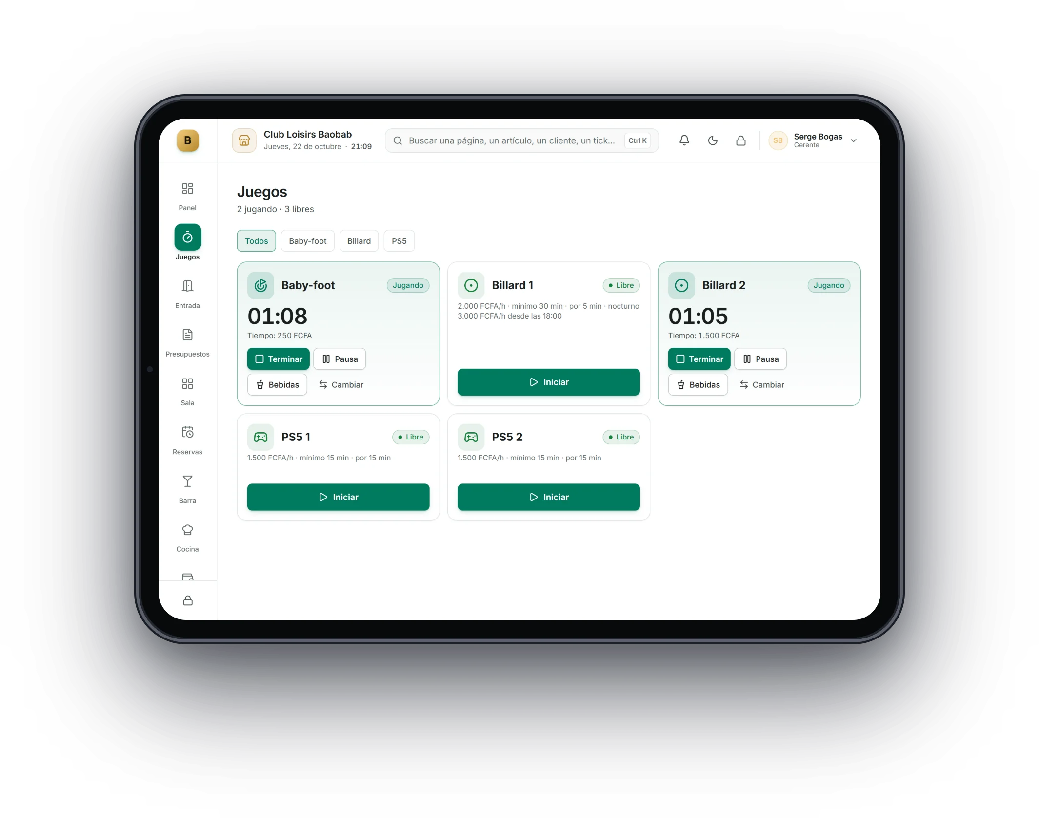 Bogas POS en una tableta: Discotecas y ocio