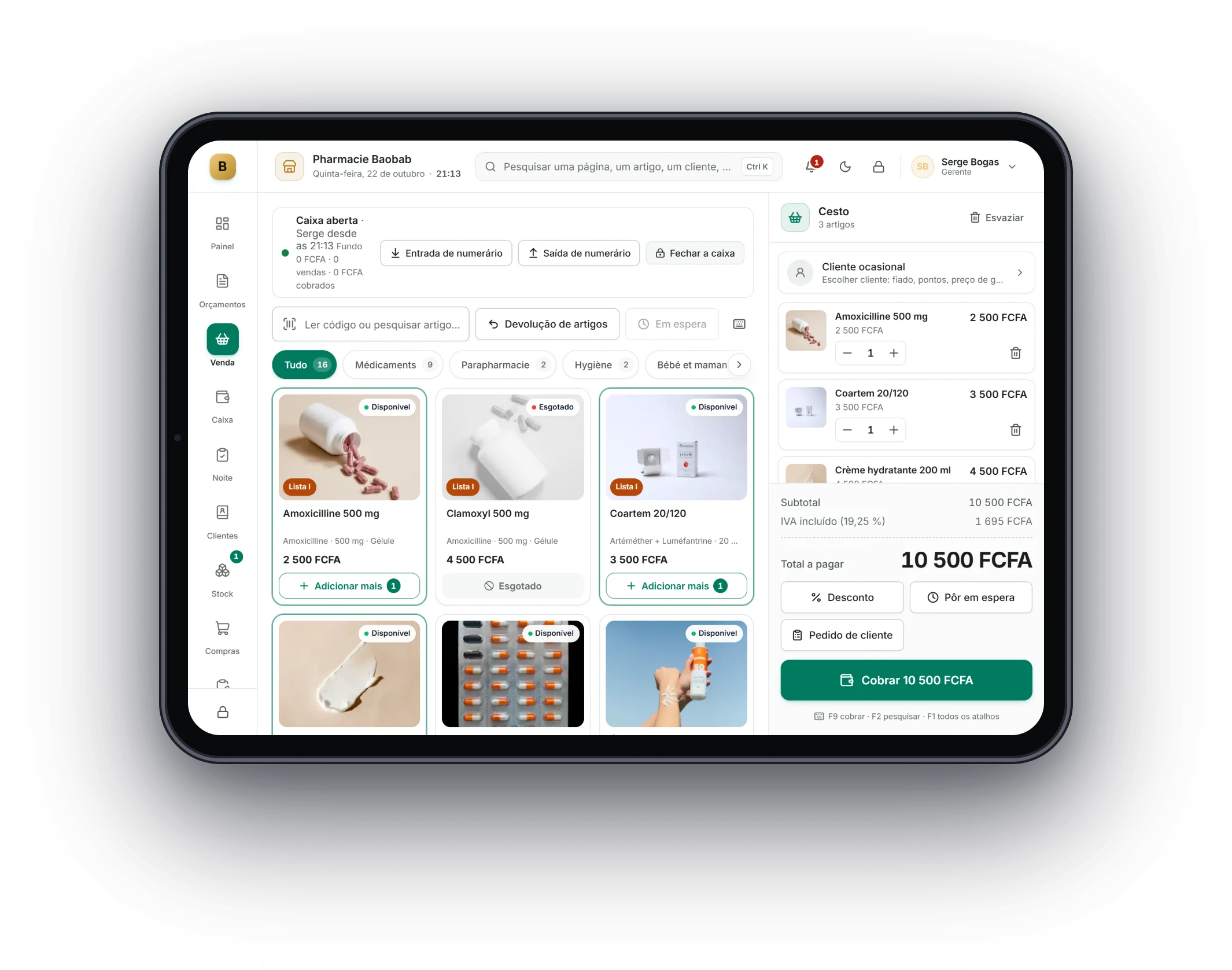 Bogas POS num tablet: Farmácias