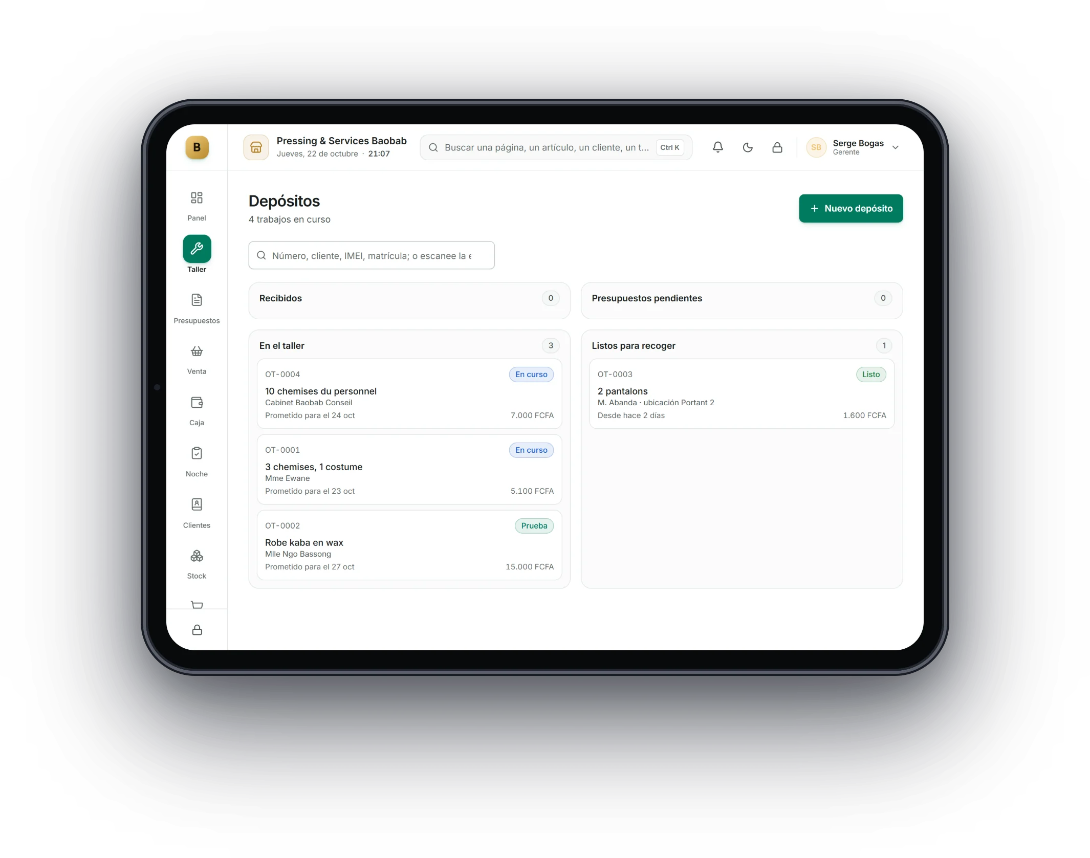 Bogas POS en una tableta: Tintorerías, imprentas, costura